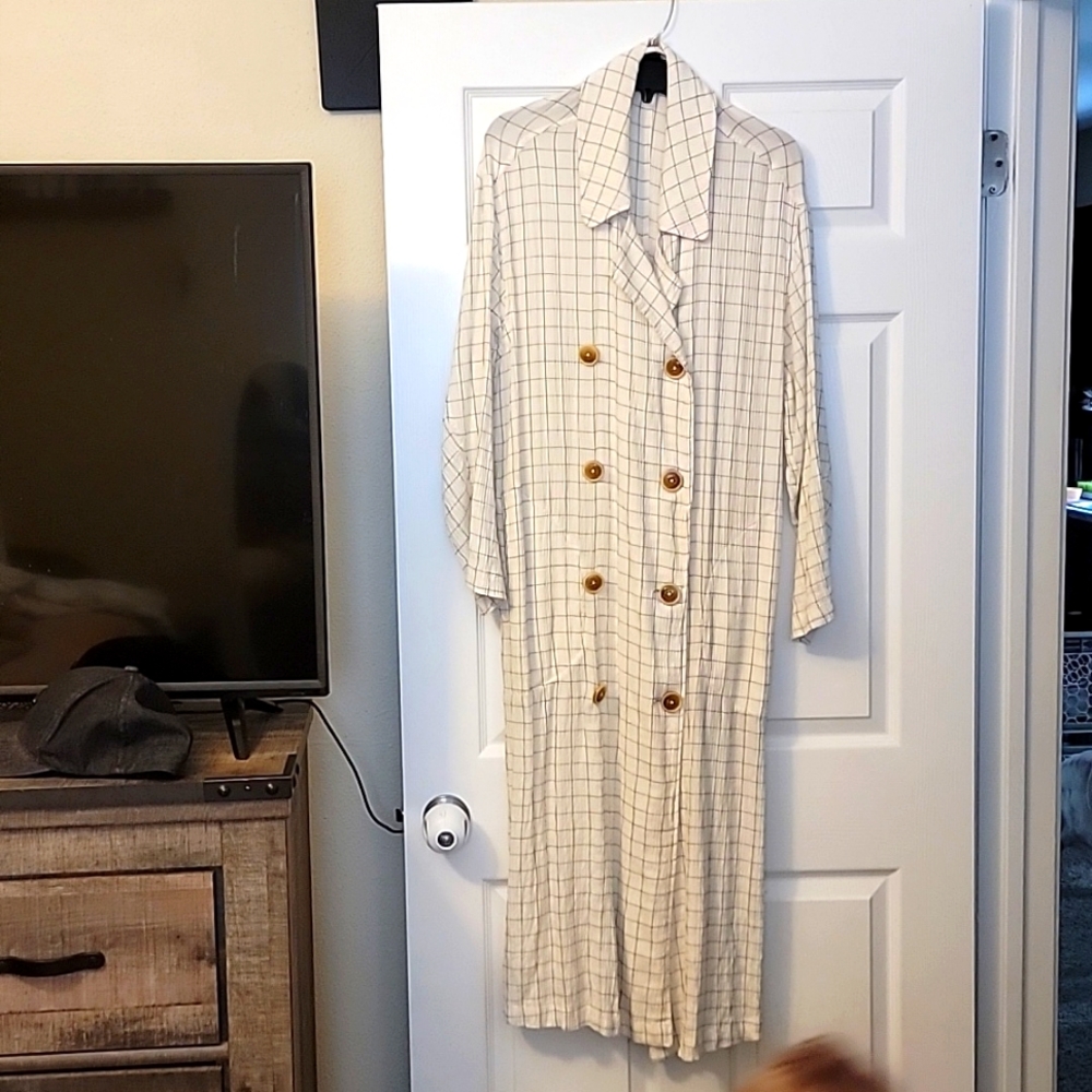 Free People lightweight check duster/trench coat